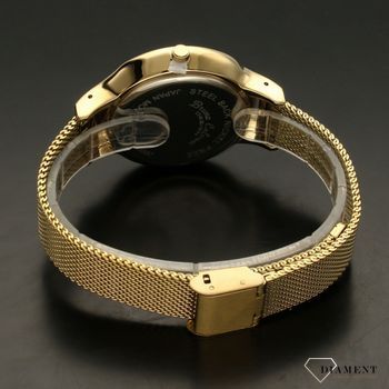 Zegarek damski BRUNO CALVANI BC3097 złoty. Zegarek damski zachowany w klasycznym złotej kolorystyce z piękną białą tarczą. Tarcza zegarka ozdobiona złotymi cyframi arabskimi i wskazówkam (5).jpg